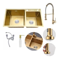 Cuba Pia Gourmet Dupla Cozinha Aço Inox + Torneira Flexivel