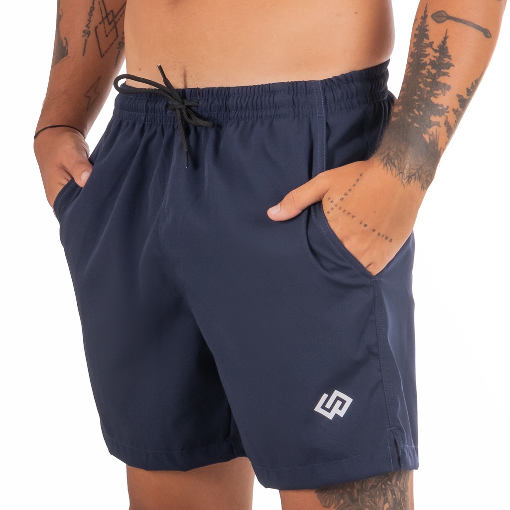 Short Praia Elastano Azul Marinho Liso Masculino Bermuda Short Curto Masculino Premium
