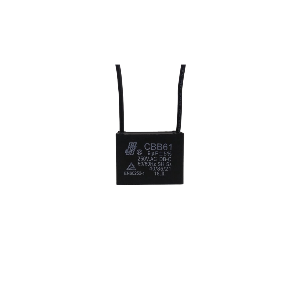Capacitor Quadrado Cbb61 Para Ventilador 2 Fios 9uf 250vac