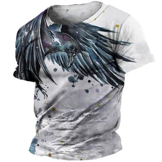 Camiseta Homem Novo Corvo Pássaro 3d Desenho Animal Criativo Pássaros Impressão Harajuku Casual Manga Curta Streetwear Tops