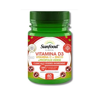 Vitamina D3 + Vitamina C + Zinco + Própolis Verde 1360mg 60 Cápsulas Sunfood