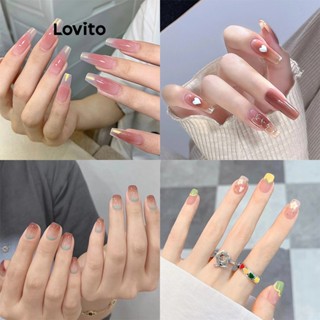 Lovito Bonito Desenho Animado Coração Borboleta Colorblock Urso Removível Suave Unha Artificial Francesa Para Mulheres LFA11594