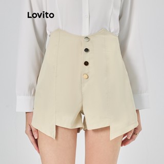 Lovito Elegante Shorts Feminino Liso Assimétrico L68ED090 (Damasco/Preto)