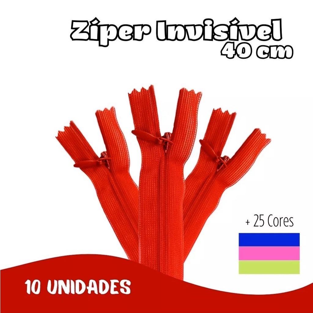 Zíper Invisível - 40Cm - Nº3 - Pct C/10 Unidades