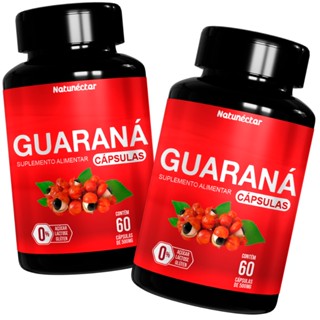 Kit 2 Frascos Guaraná Cafeína Energia 100% Suplemento Alimentar Natural Vitamina Pura - Natunectar 120 Capsulas
