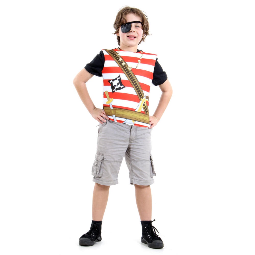 Fantasia Pirata Sete Mares Kit Peitoral Com Tapa Olho Menino
 em Oferta na Shopee
