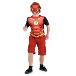 Fantasia Flash Infantil Kit Peitoral Máscara Liga Da Justiça