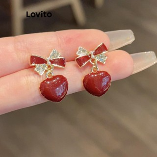 Lovito Vintage Heartshape Bow Pearls S925 Diamante Francês Retro Brincos Para Mulheres LFA13667