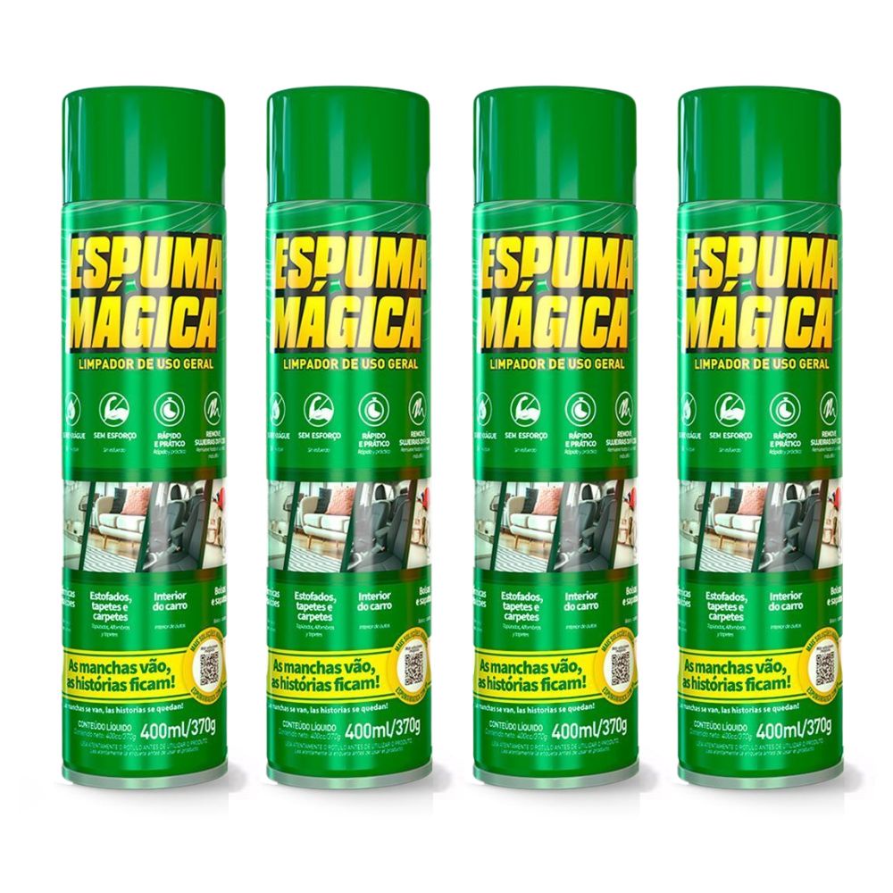 Kit Espuma Magica Proauto Com 4un 400ml  Limpa Seco Tenis Sofá Fogão Tecido