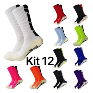 KIT12 Meias Esportivas Anti Derrapantes De Algodão Para Futebol