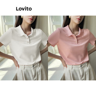 Lovito Camiseta com Botões Frontais e Cropped para Mulheres LBE04023 (Multicolorido)