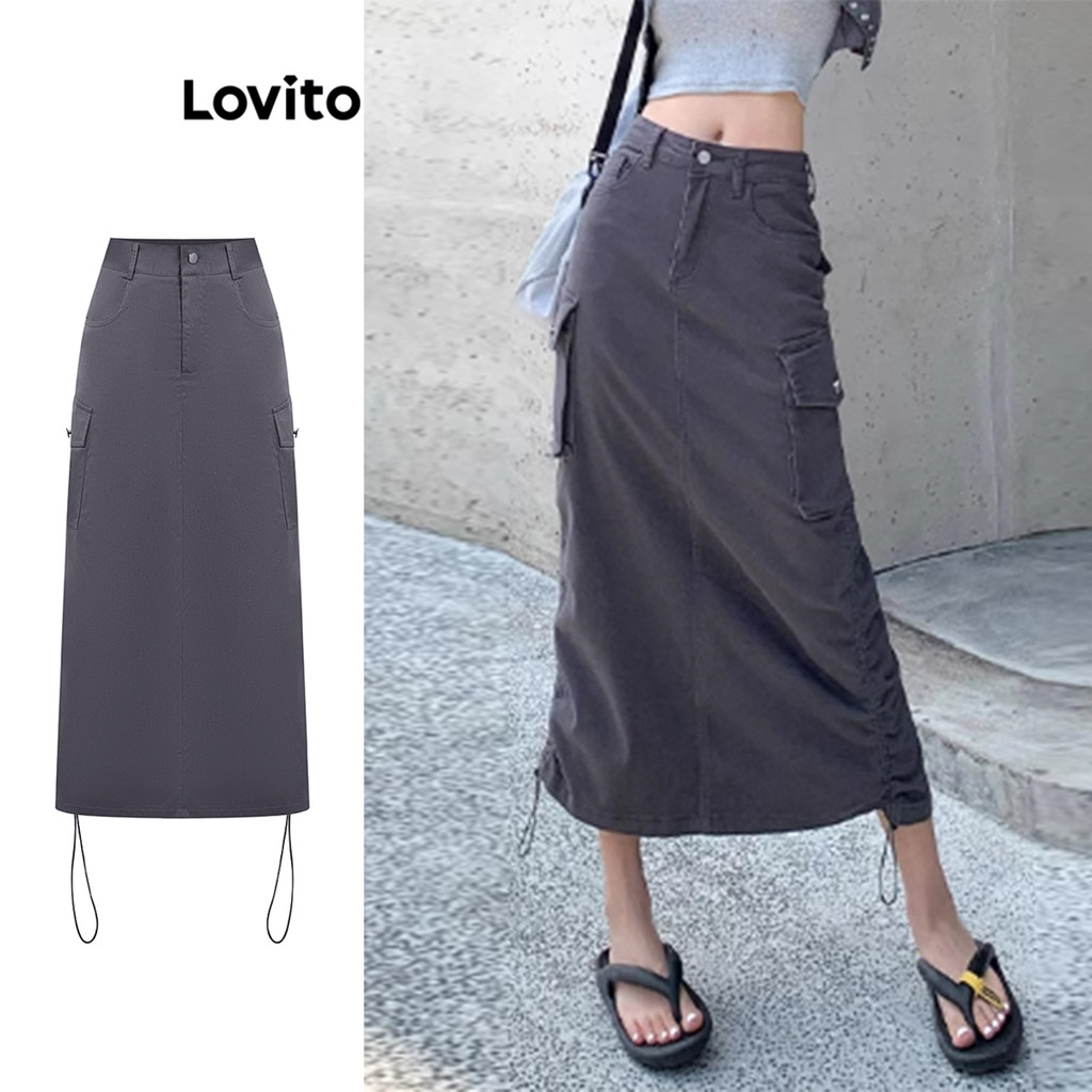 Lovito Saia casual lisa com bolso para mulheres LAD106161 - Women Clothes