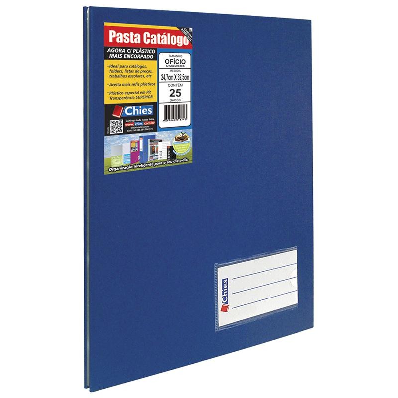 Pasta catálogo ofício 4006 Azul com 25 plásticos Chies - Stationery