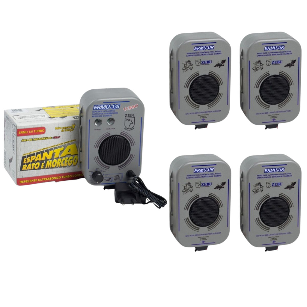 REPELENTEESPANTA RATOS E MORCEGOS ULTRASONICO SONORO ZEBU + 4 EMISSORES MARCA ZEBU