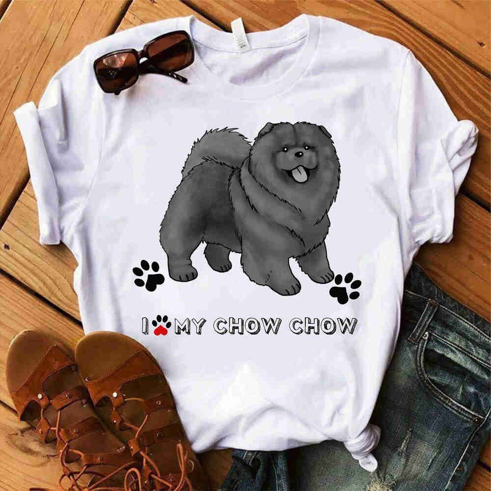 Camiseta  branca estampada personalizada Estampa cachorro Chow Chow polielastano