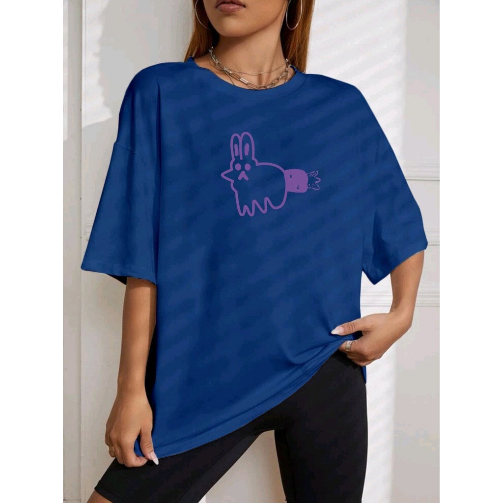 Camiseta Moderna Casual Estilosa Blusa Estampada Coelhinho Cenoura Despojada Oversized T Shirt