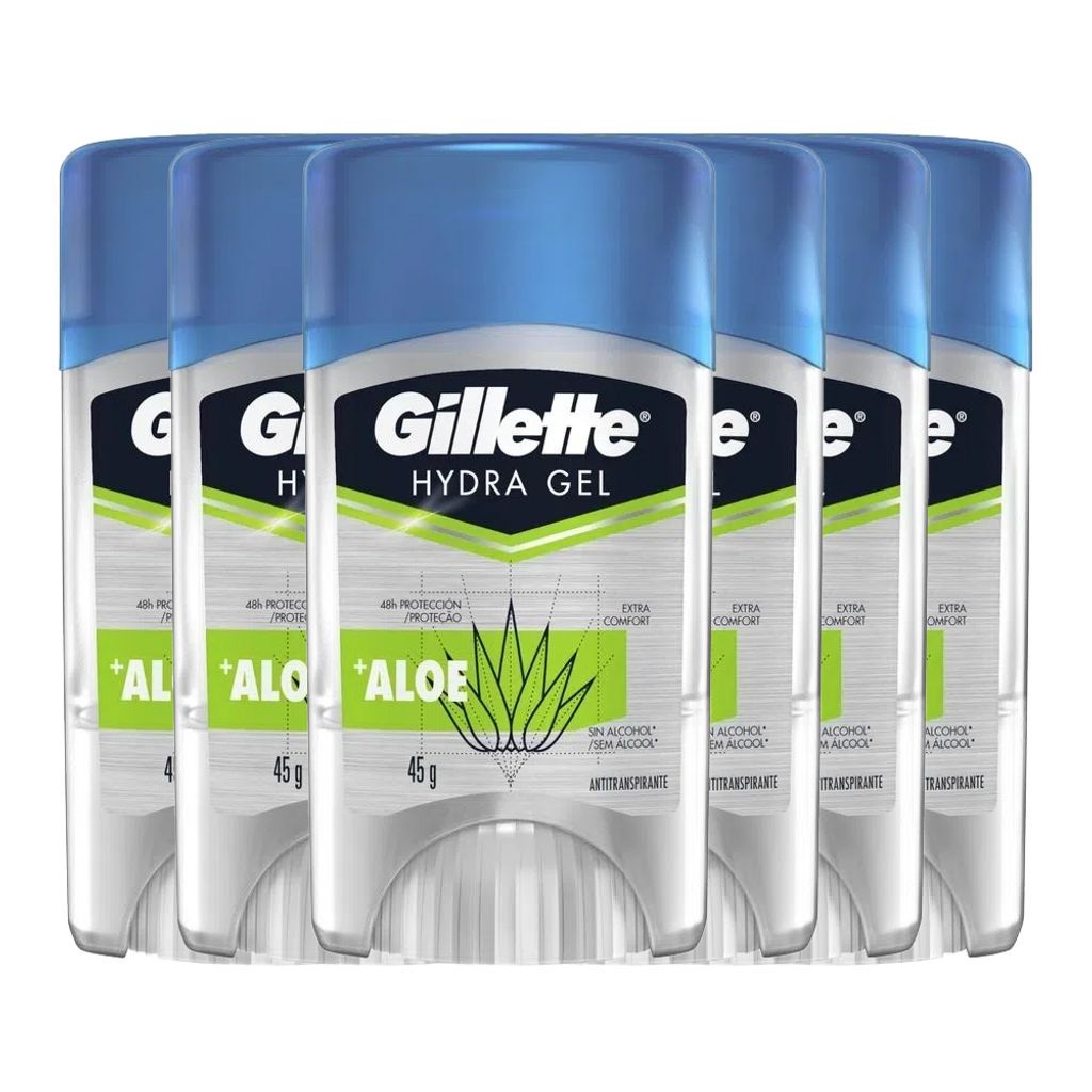 Kit Desodorante Gel Antitranspirante Gillette Hydra Gel Aloe 45g - 6 Unidades