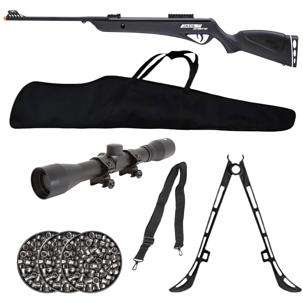 Carabina de Pressão Jade Pro Nitro Preta 5.5mm - CBC + 3 Chumbos + Capa + Luneta 4x32 + Bandoleira + Bipé