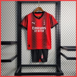 Novo 2023/2024 Infantil Kit Camisa de Time Conjunto A.C. Milan Criança Camiseta Blusa Camisa de Futebol Calções