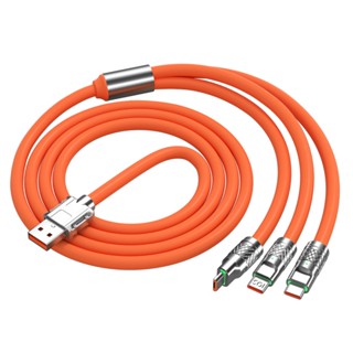 Cabo de Dados e Carregador 120W 100% Silicone 3 em 1 1,2 Metros Laranja