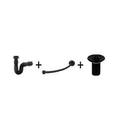 Kit Preto/Black Válvula Lavatório + Sifão + Engate Flexível