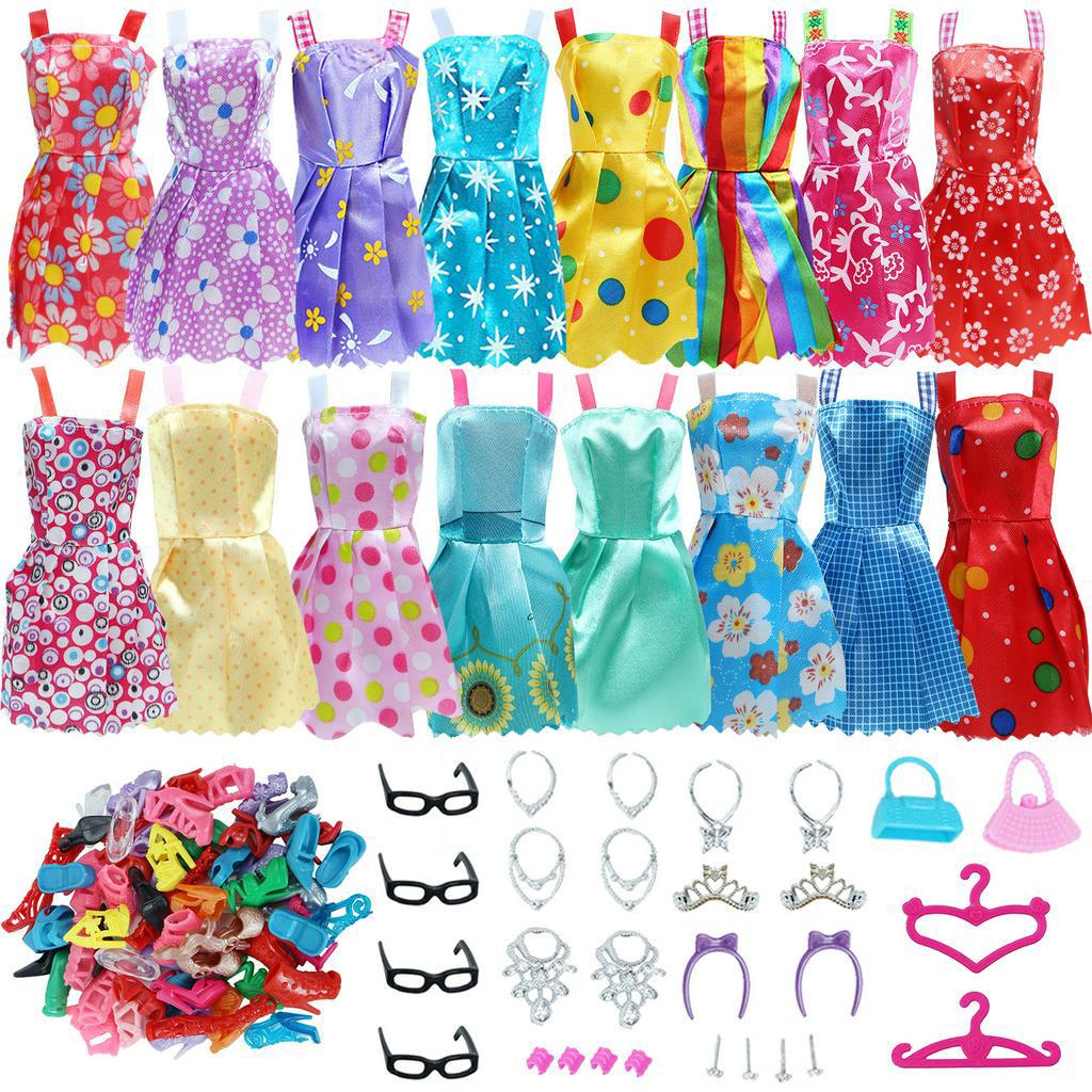 Roupa Boneca Kit 42+ Acessórios Óculos Sapatos Vestidos Etc - Sheilinha