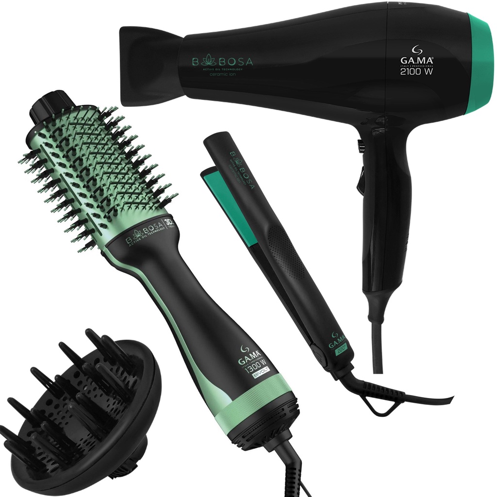 KIT GAMA BABOSA CERAMIC ION - SECADOR 2100W 127V + ESCOVA BRUSH 3D 1300W BV + PRANCHA 220ºC BV em Oferta na Shopee