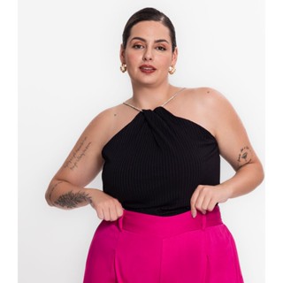 Blusa Plus Size Alça De Strass Secret Glam Preto