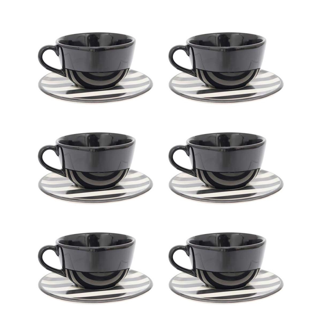 Jogo de 6 Xícaras Grandes 200 Ml Com Pires Oxford Unni Stripes And Dots em Oferta na Shopee