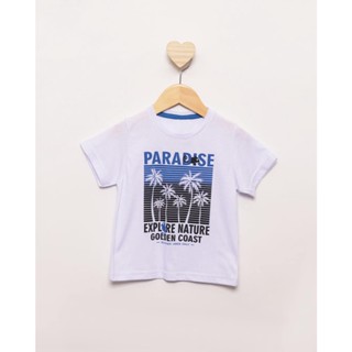 Camiseta Bebê Manga Curta Estampa Paradise Branca