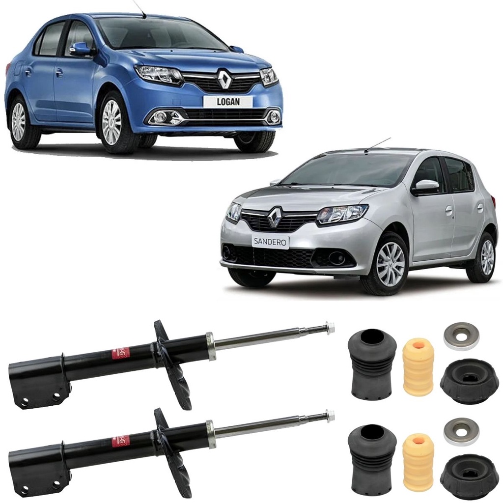 PAR AMORTECEDOR TRASEIRO E PAR KITS BATENTE COIFA E COXIM LOGAN SANDERO 1.0 2014 2015 2016 A 2020