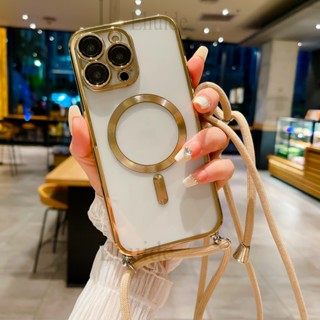 iPhone 15 14 Pro Max 15 Plus Capa Magnética Magsafe Transparente Para O Pescoço Do Cordão De Segurança