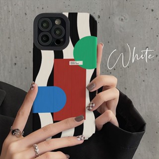 Estojo Para iPhone 15Promax 14Promax 11Promax 12/13/15/6/7/8Plus XR xMax Onda De Três Blocos Coloridos Telefone Com Tudo Incluído Capa Macia À Prova De Choque De Pele De Cordeiro