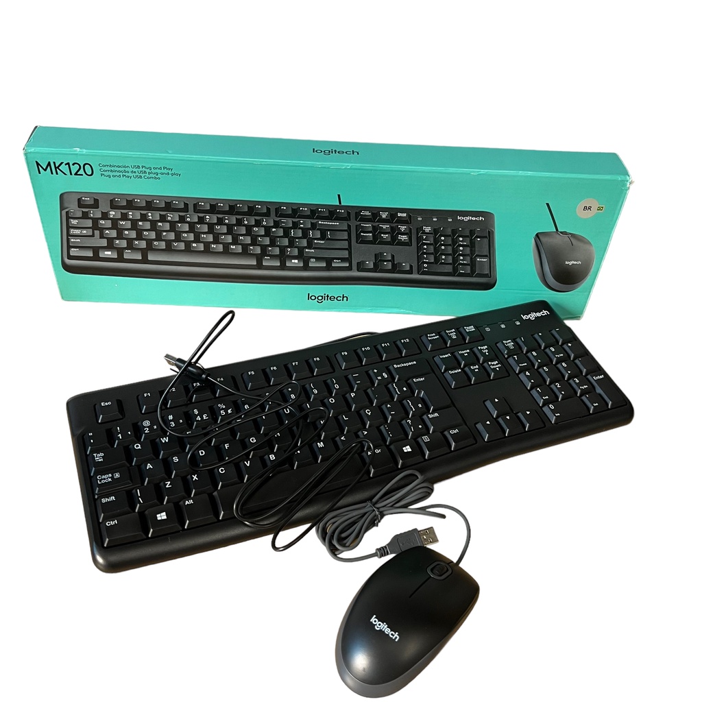 Teclado E Mouse Com Fio Usb Mk120 Preto Logitech Combo