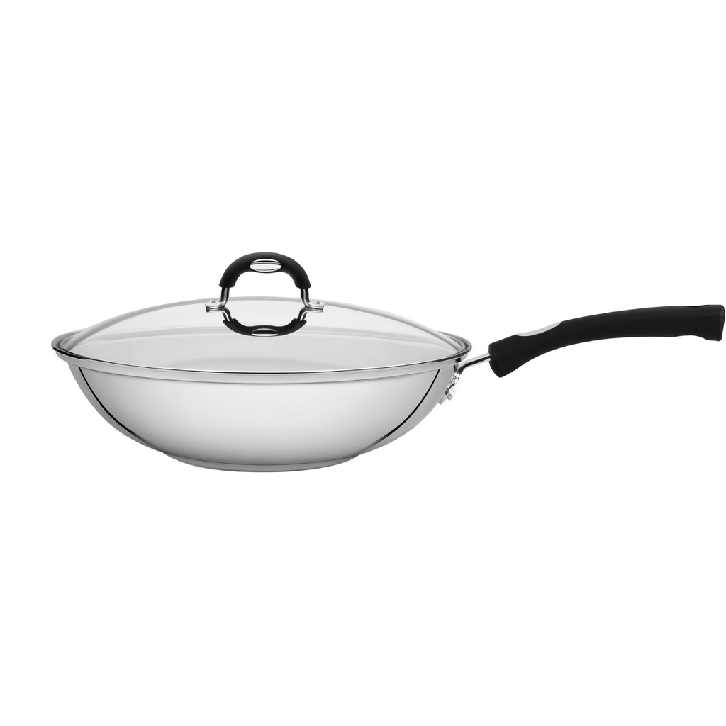 Panela Wok Tramontina Inox Fundo Triplo Solar Silicone 28cm