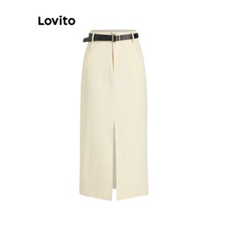 Lovito Casual Lisa Saia Feminina com Fenda, Bolso e Botão L62ED090 (Damasco)