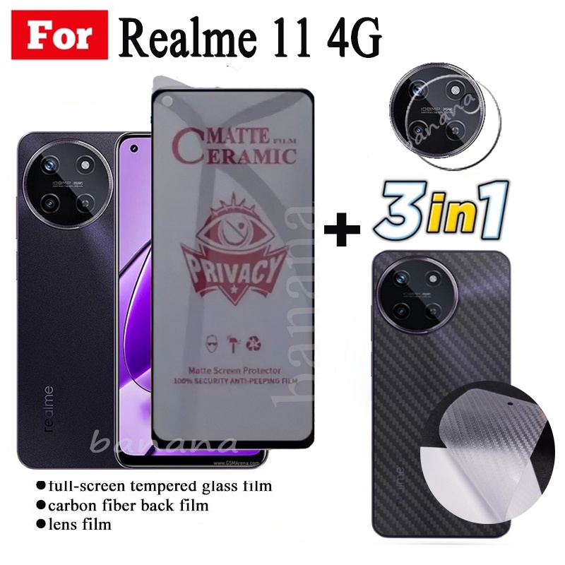 3 Em 1 Realme 11 4G C53 C55 C51 C33 C35 Anti-Espionagem Privacidade Película Cerâmica Protetor De Tela E Filme Traseiro