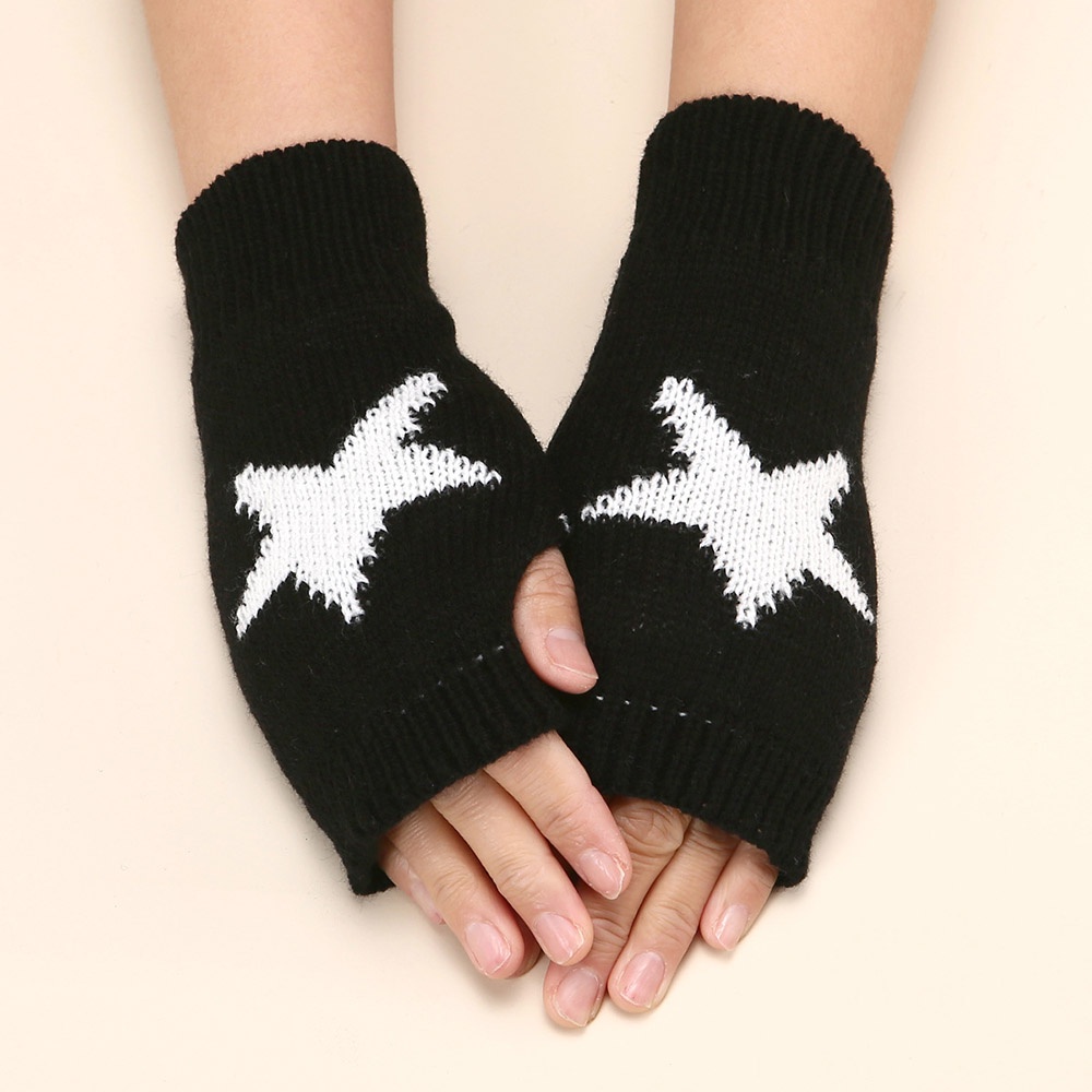 Y2K Luvas Vintage Half Finger Gloves Star Pentagrama De Malha Lã Macia De Mão Sem Dedos Quentes em Oferta na Shopee