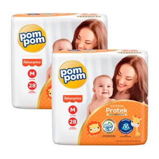Kit 2 Fralda Pom Pom Derma Protek Tamanho M com 28 Fraldas Descartáveis cada
