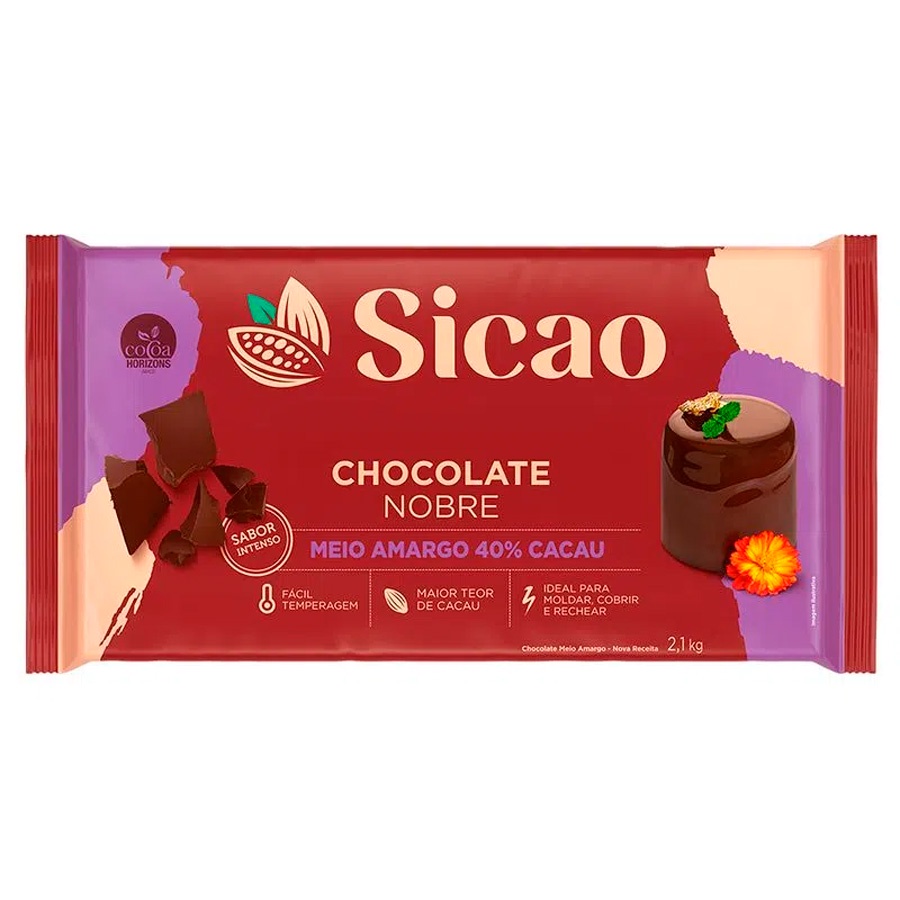 Chocolate Nobre Meio Amargo - Barra - 2,1 kg  - 1 unidade - Sicao - Rizzo em Oferta na Shopee