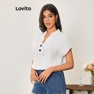 Lovito Casual Blusa Feminina Lisa com Botão LBA05031 (Branco)