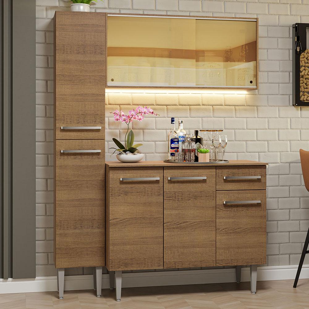 Armário de Cozinha Compacta 137cm Rustic Emilly Madesa 06 - Home & Living