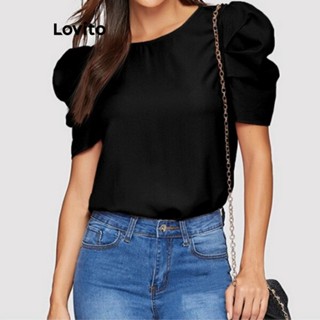 Lovito Casual Blusa Feminina Lisa Plissada LNL34010 (Branca/Verde/Preta)