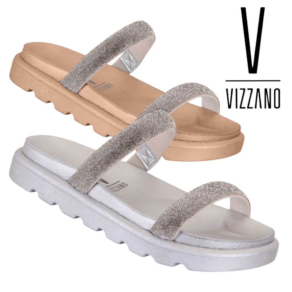 Sandalia Papete Vizzano Original Feminina Rasteira Flat Papete Birken Strass Rasteira Chin...