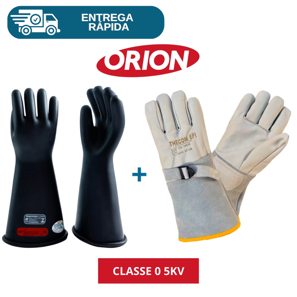 Luva De Alta Tensão Isolante Orion Classe 0 5kv 1.000v + Luva De Cobertura Para Eletricista Proteção