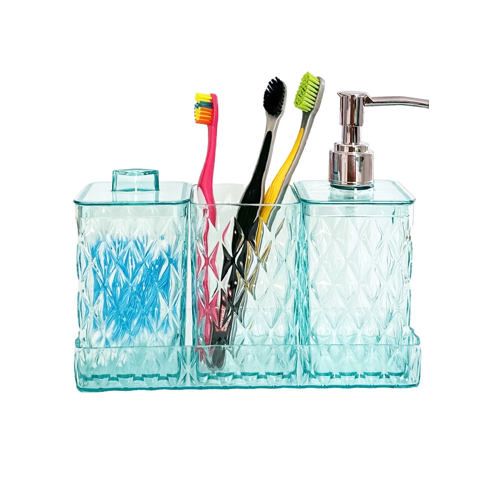 Jogo lavabo banheiro bandeja porta cotonete algodão escovas de dente creme dental saboneteira dispenser sabonete líquido álcool em gel bancada pia utensílios