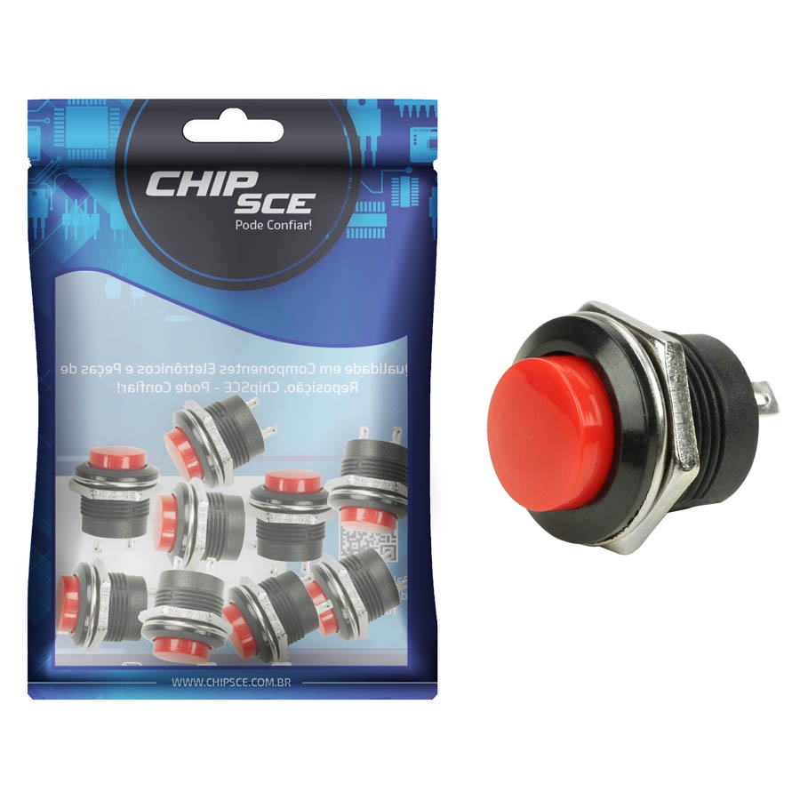 10x Chave Push Button 2 Terminais sem trava R13-507 Vermelho