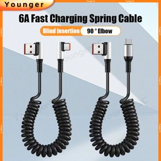 666w Estereoscópico 90 ° Cabo Retráctil De Mola Enrolada De Cotovelo 1.6M USB Linha De Dados Para Veículos Telescópico Super Rápido De Carregador ios