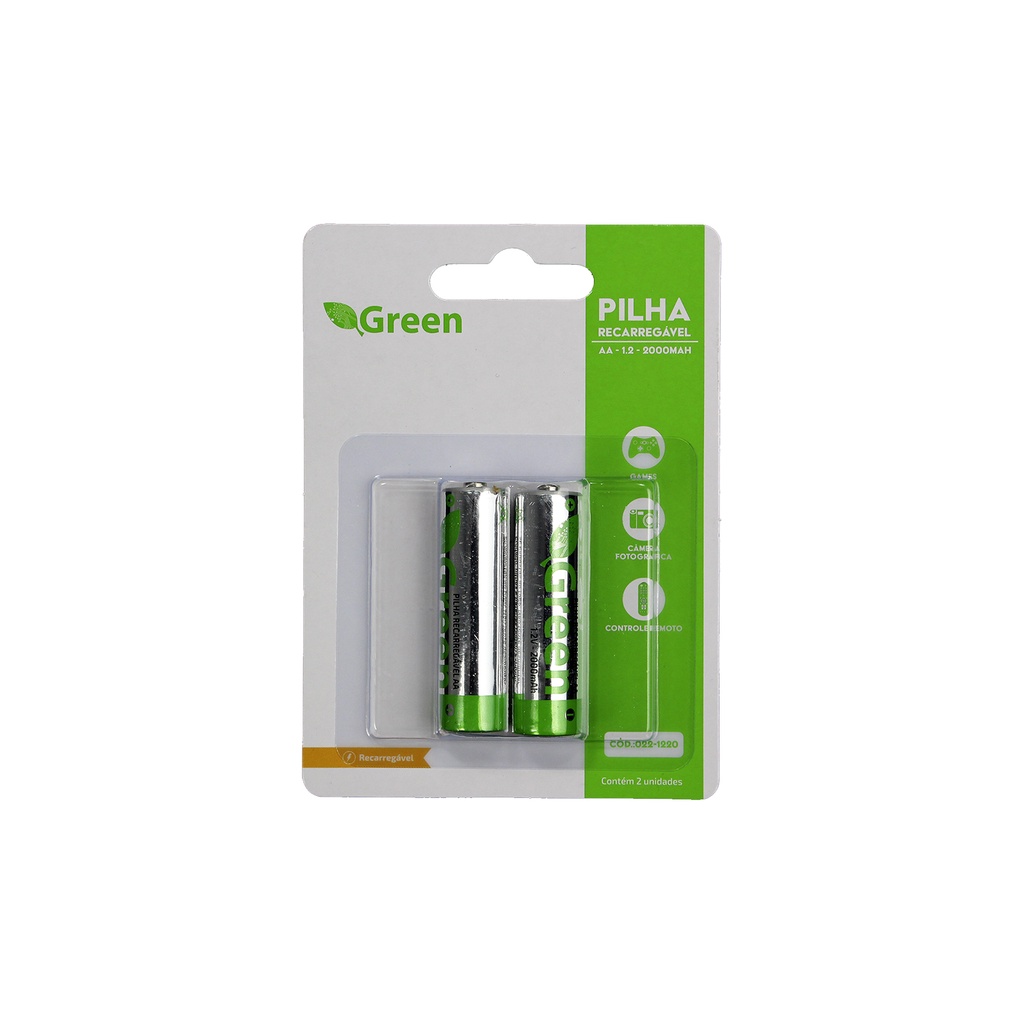 Pilha Recarregável Aa Pequena 1000mah Green Blister C/2 Unid