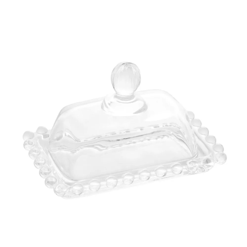 Manteigueira de Cristal Pearl Incolor 11cm x 7cm x 7cm - Wolff